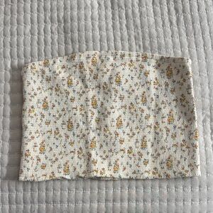 American Eagle Outfitters White Floral Ribbed Tube Crop Top